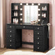 HAUOMS Vanity Black HAUOMS 43.3” Vanity with Lights and Mirror 11 Drawer and 6 Open Shelves Makeup Vanity with Power Strip for Bedroom