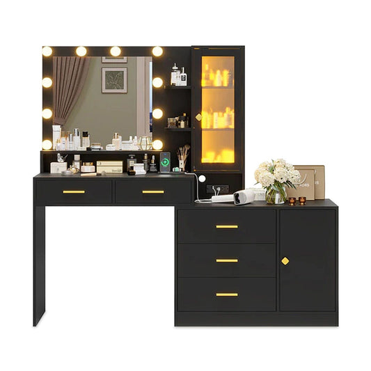 HAUOMS Vanity Black / Iron / Modern LED Makeup Vanity Black
