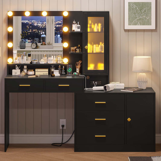 Hauoms Vanity Black / Iron / Modern LED Makeup Vanity Black
