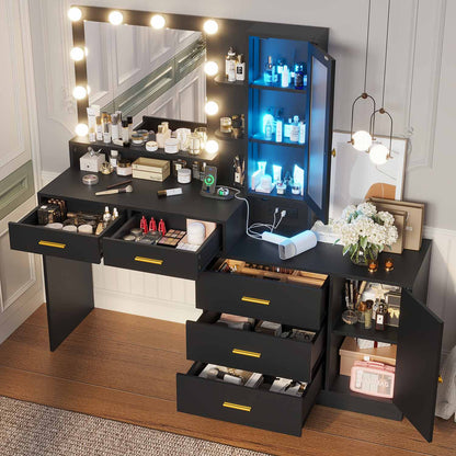 Hauoms Vanity Black / Iron / Modern LED Makeup Vanity Black