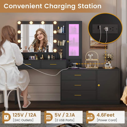 Hauoms Vanity Black / Iron / Modern LED Makeup Vanity Black