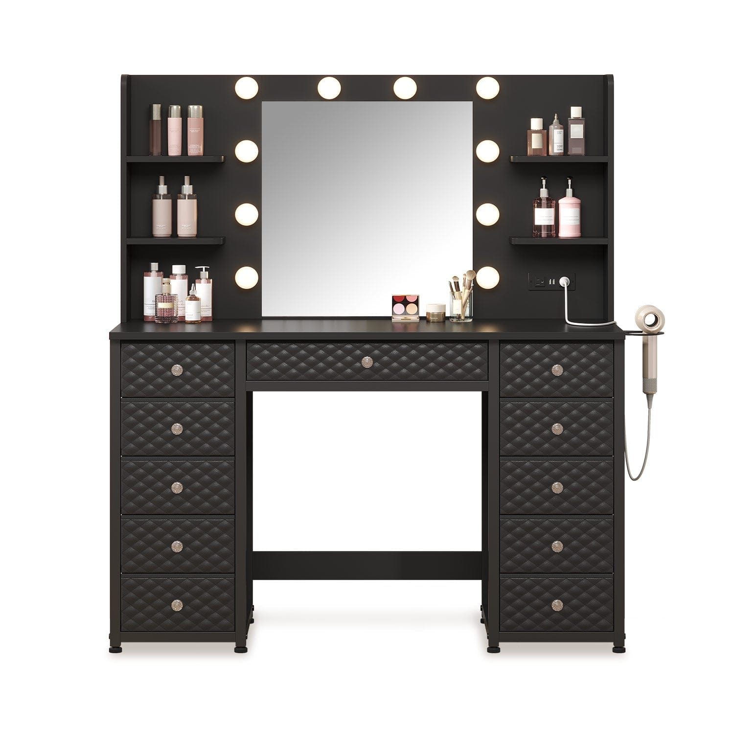 HAUOMS Vanity Black LED Vanity with Lights and Mirror Black