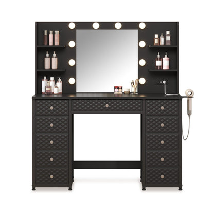 HAUOMS Vanity Black LED Vanity with Lights and Mirror Black