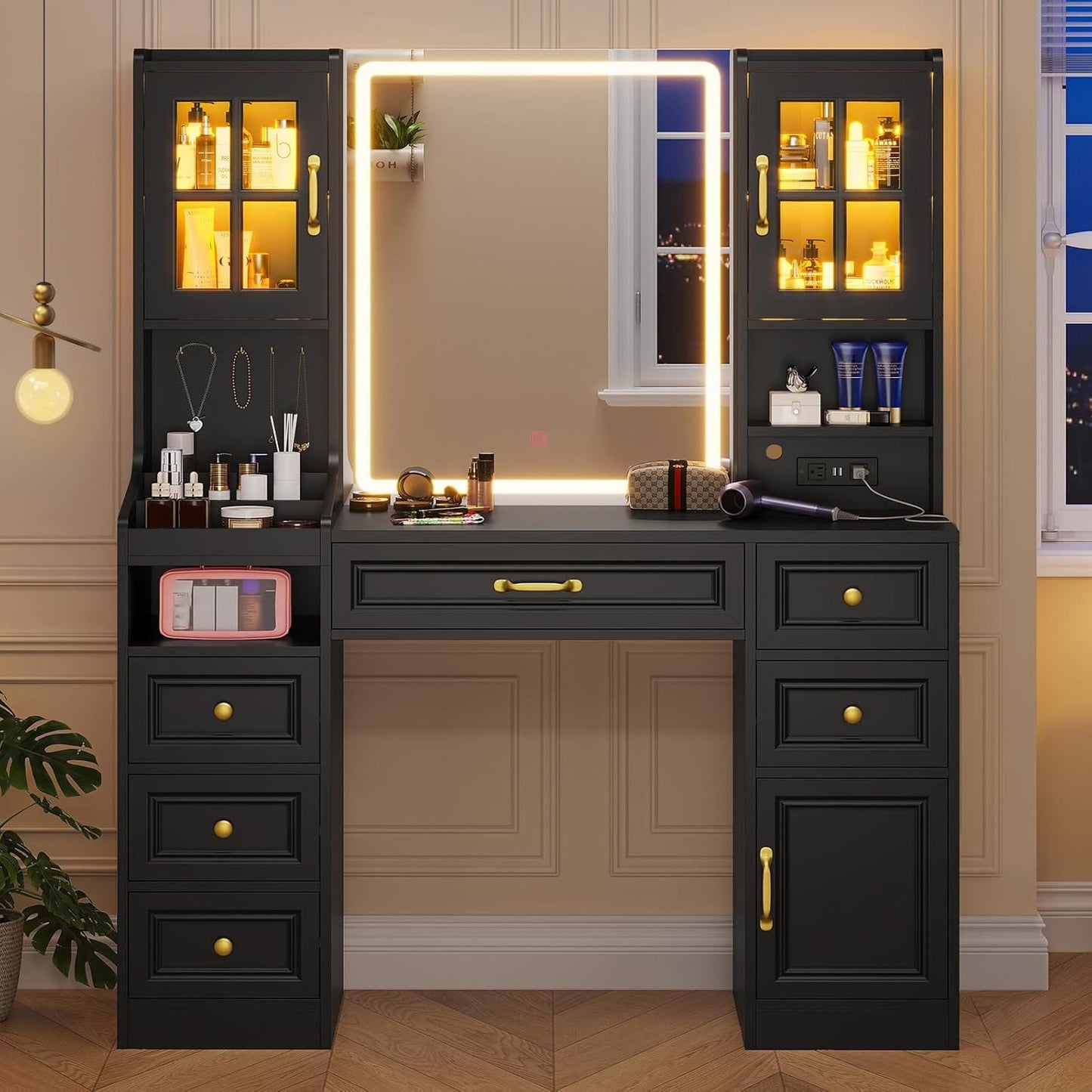 HAUOMS Vanity Black Makeup Vanity Table Black