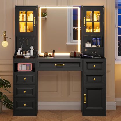HAUOMS Vanity Black Makeup Vanity Table Black