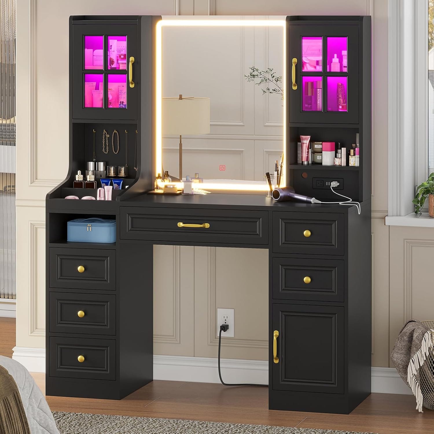 HAUOMS Vanity Black Makeup Vanity Table Black