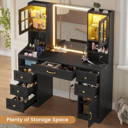 HAUOMS Vanity Black Makeup Vanity Table Black