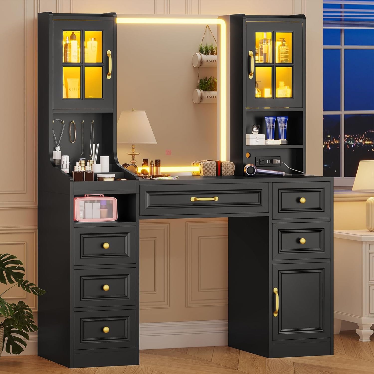 HAUOMS Vanity Black Makeup Vanity Table Black