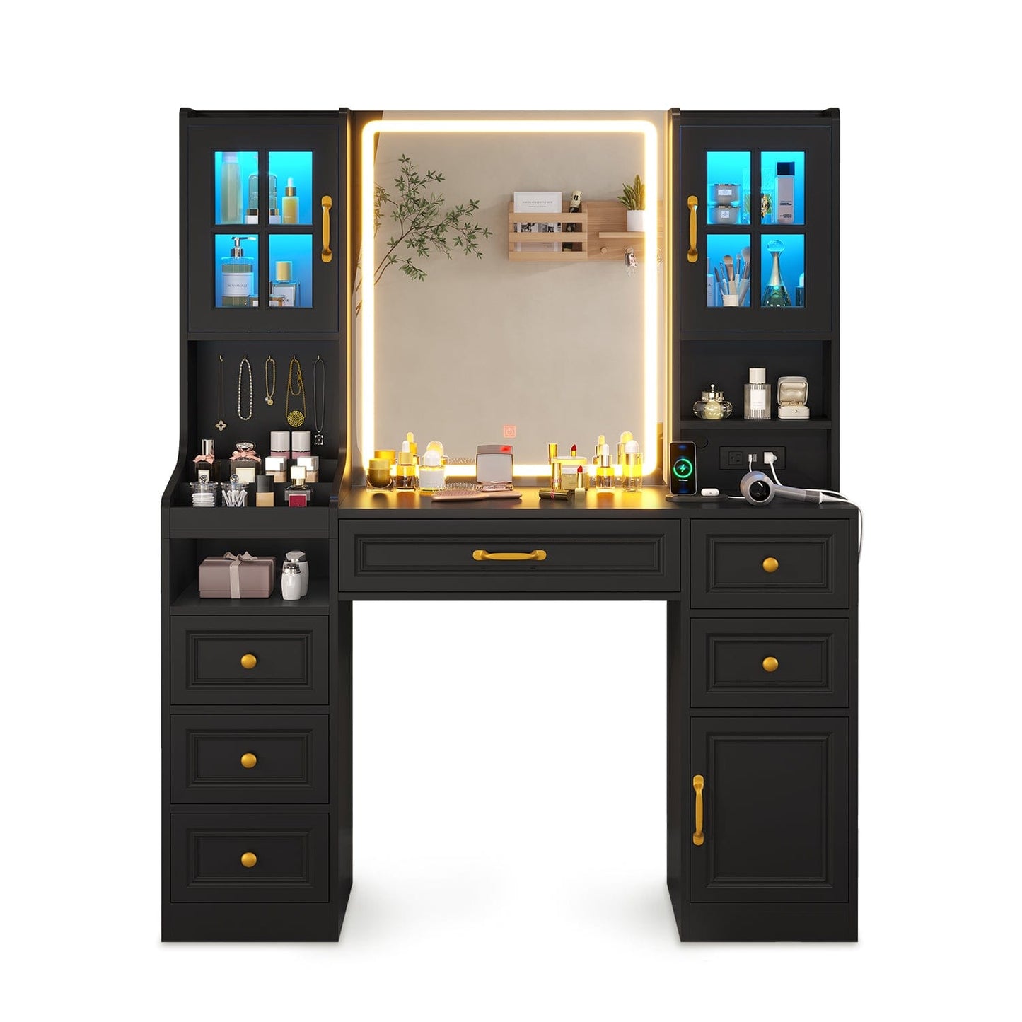 HAUOMS Vanity Black Makeup Vanity Table Black