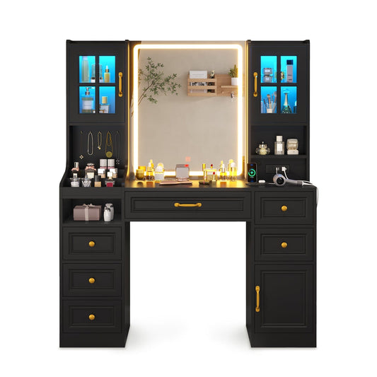 HAUOMS Vanity Black Makeup Vanity Table Black