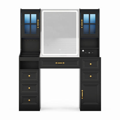 HAUOMS Vanity Black Makeup Vanity Table Black