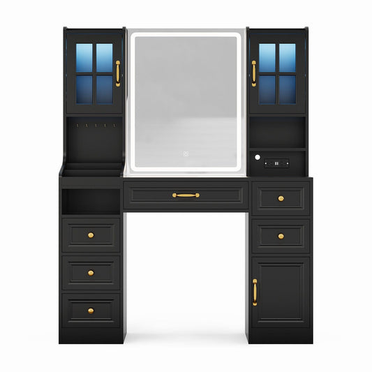 HAUOMS Vanity Black Makeup Vanity Table Black