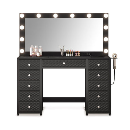 HAUOMS Vanity Black Makeup Vanity with Lights and Mirror Black
