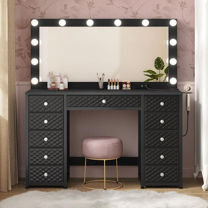 HAUOMS Vanity Black Vanity with Lights and Mirror Black