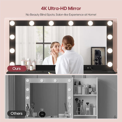 HAUOMS Vanity Black Vanity with Lights and Mirror Black