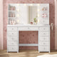 HAUOMS Vanity HAUOMS 43.3” Vanity with Lights and Mirror 11 Drawer and 6 Open Shelves Makeup Vanity with Power Strip for Bedroom