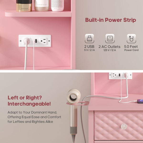 HAUOMS Vanity HAUOMS 43.3” Vanity with Lights and Mirror 11 Drawer and 6 Open Shelves Makeup Vanity with Power Strip for Bedroom
