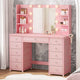 HAUOMS Vanity Pink HAUOMS 43.3” Vanity with Lights and Mirror 11 Drawer and 6 Open Shelves Makeup Vanity with Power Strip for Bedroom