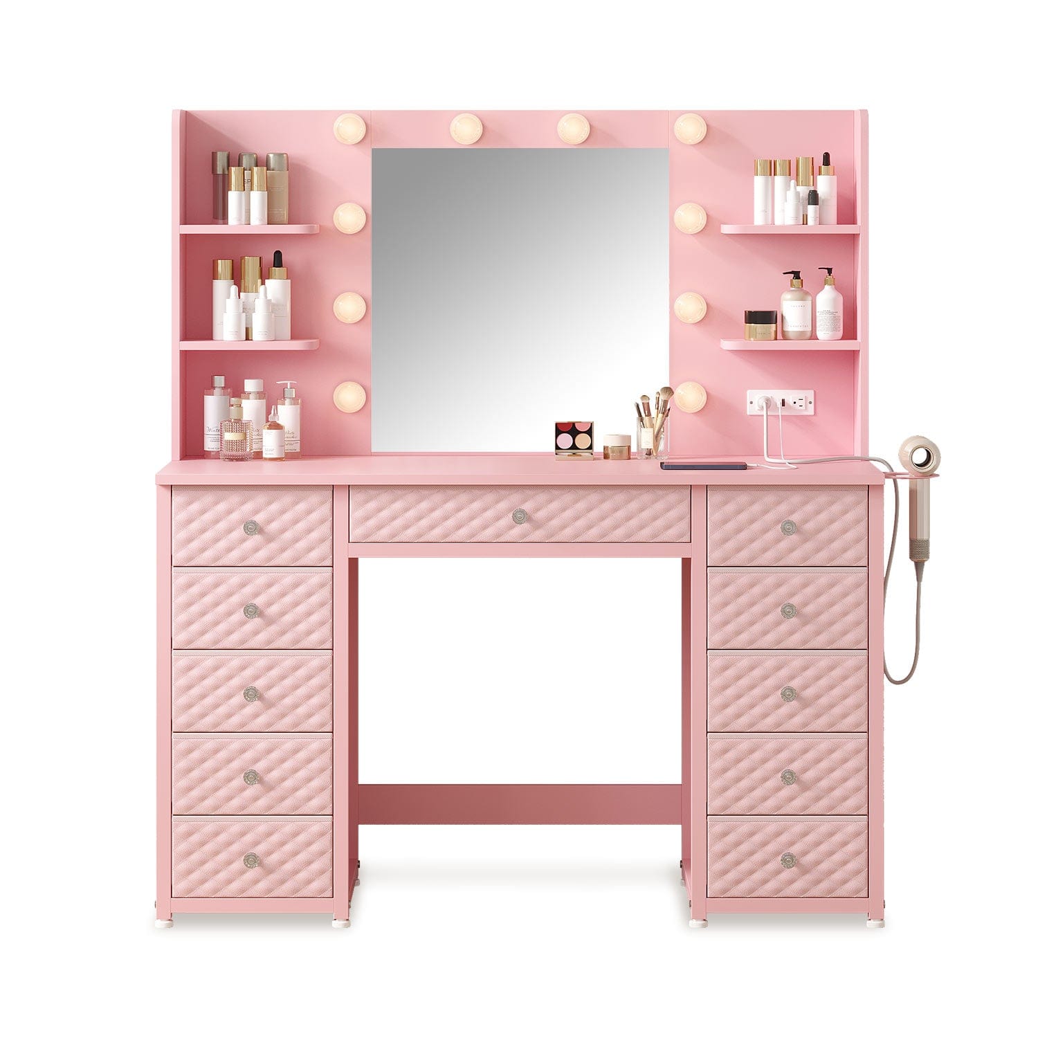 HAUOMS Vanity Pink LED Vanity with Lights and Mirror Pink