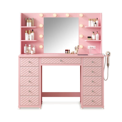 HAUOMS Vanity Pink LED Vanity with Lights and Mirror Pink