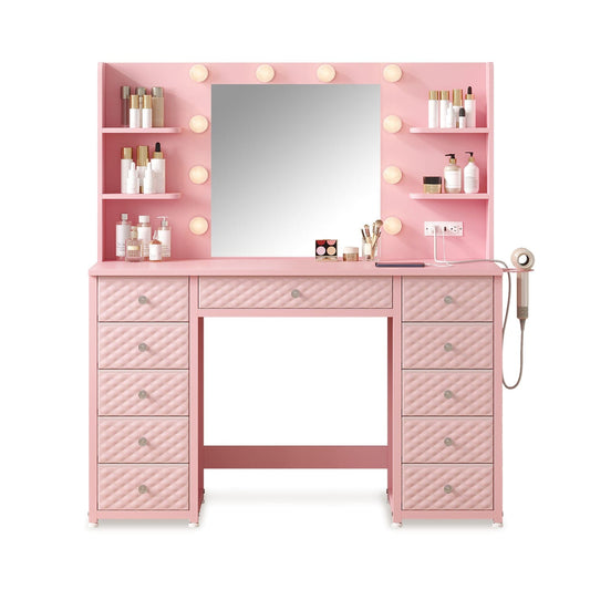 HAUOMS Vanity Pink LED Vanity with Lights and Mirror Pink