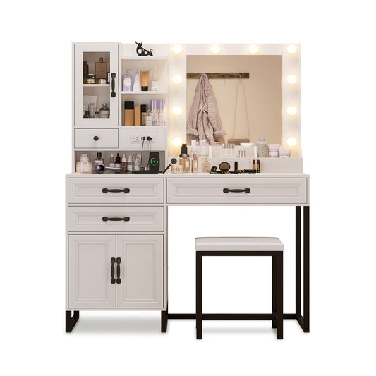HAUOMS Vanity White & Black / Metal / Modern LED Makeup Vanity Set White & Black