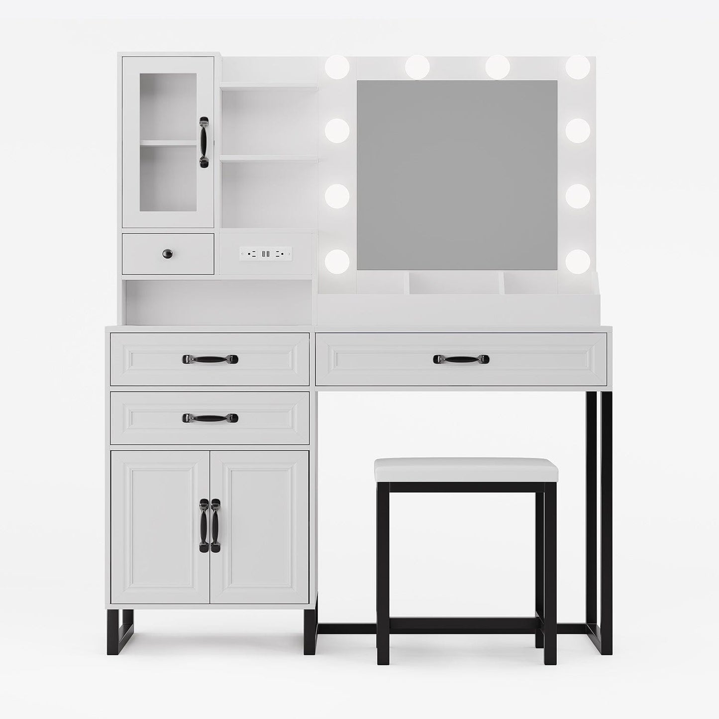 HAUOMS Vanity White & Black / Metal / Modern LED Makeup Vanity Set White & Black