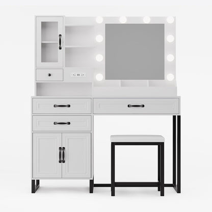 HAUOMS Vanity White & Black / Metal / Modern LED Makeup Vanity Set White & Black