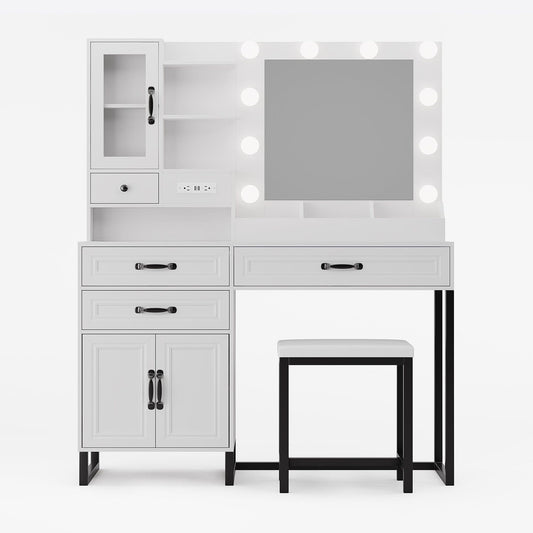HAUOMS Vanity White & Black / Metal / Modern LED Makeup Vanity Set White & Black