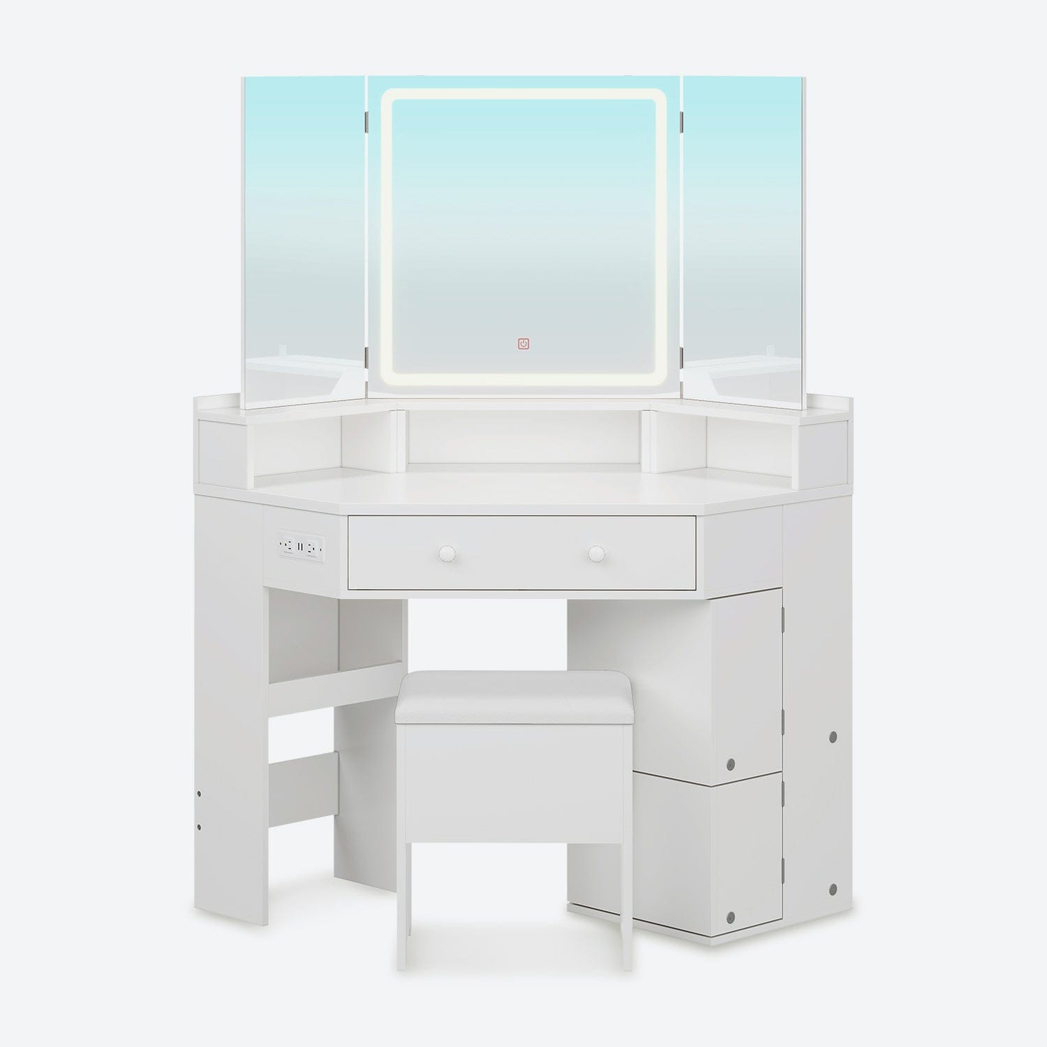 HAUOMS Vanity White Corner Vanity with Cushioned Storage Stool White