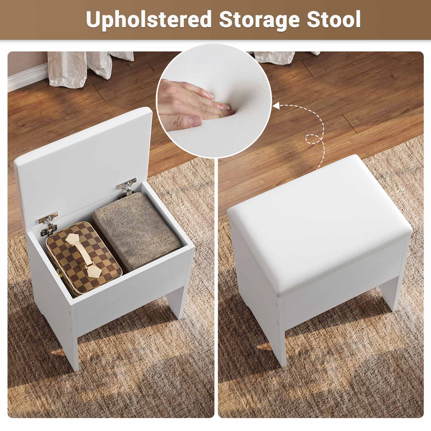 Hauoms Vanity White / Engineered Wood / Modern Corner LED Makeup Vanity Desk White
