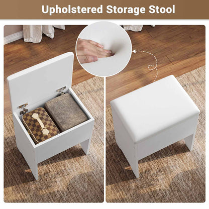 Hauoms Vanity White / Engineered Wood / Modern Corner LED Makeup Vanity Desk White
