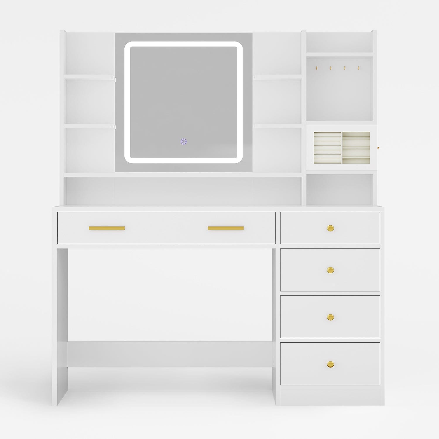 HAUOMS Vanity White / Engineered Wood / Modern Makeup Vanity with Jewelry Box White