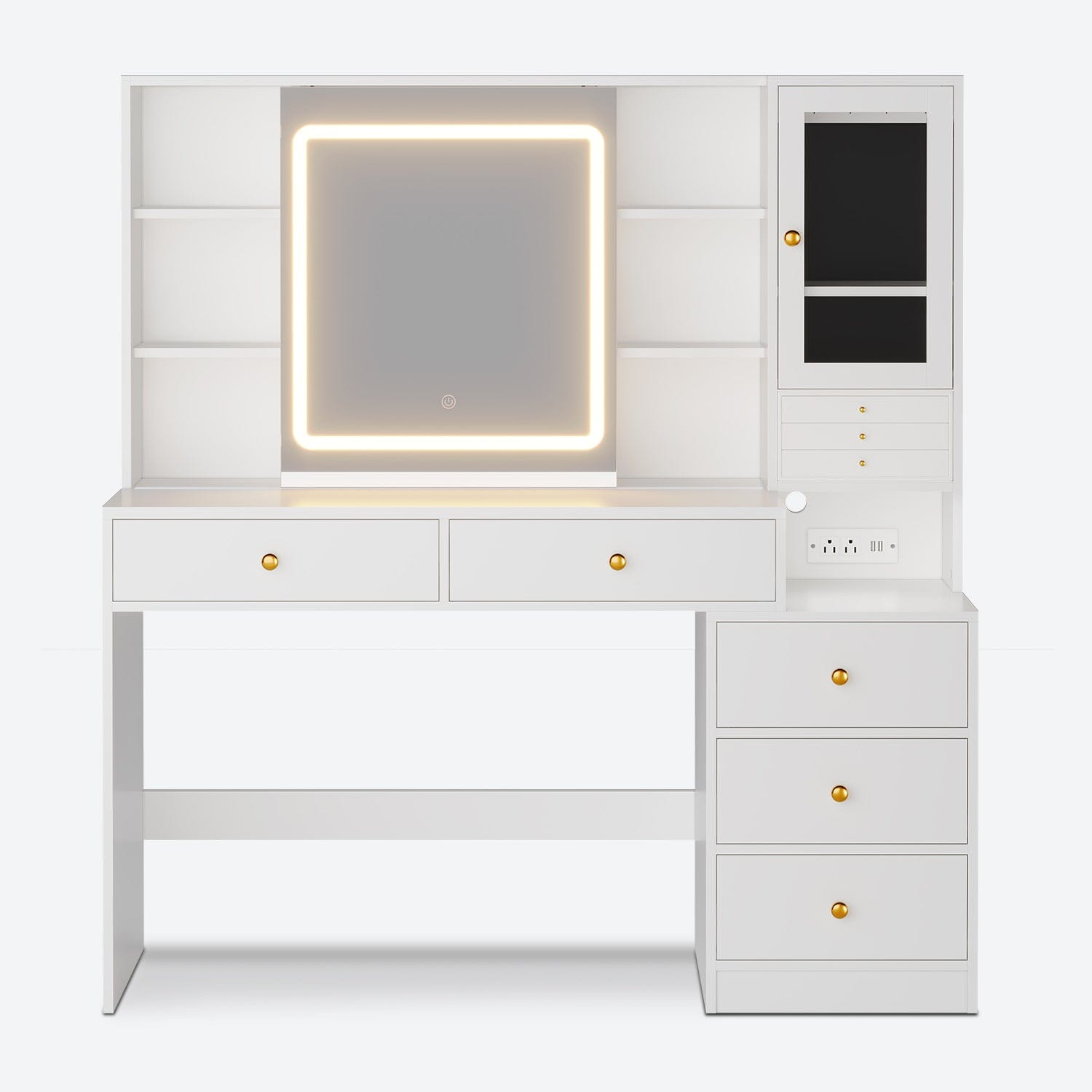 HAUOMS Vanity White / Engineered Wood / Modern Makeup Vanity with Jewelry Box White