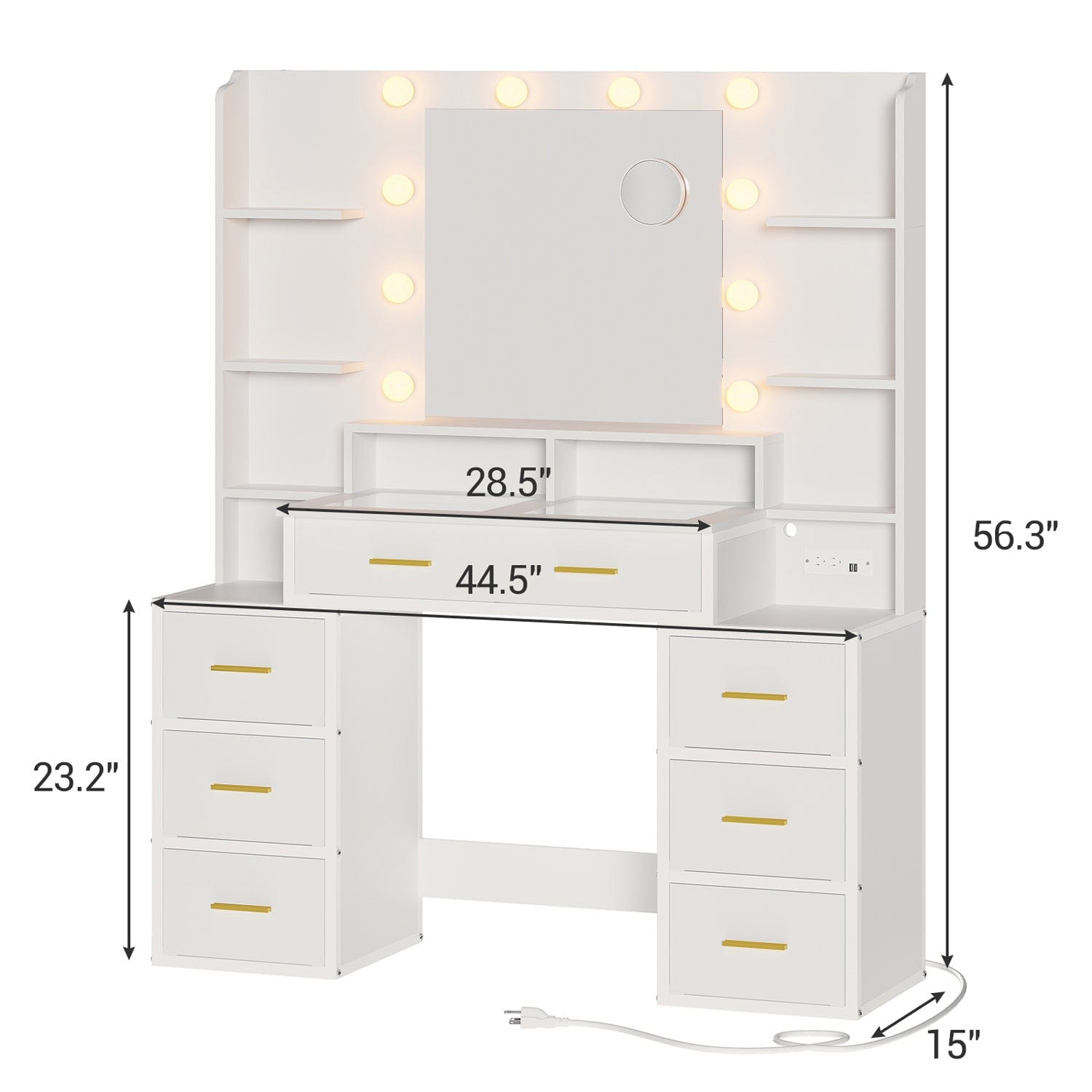 Hauoms Vanity White / Glass / Modern Glass Top Makeup Vanity White