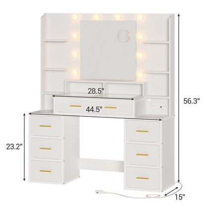 Hauoms Vanity White / Glass / Modern Glass Top Makeup Vanity White