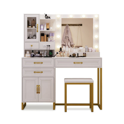 HAUOMS Vanity White & Gold / Metal / Modern LED Makeup Vanity Set White & Gold