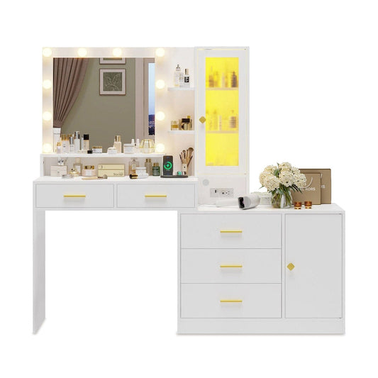 HAUOMS Vanity White / Iron / Modern LED Makeup Vanity White