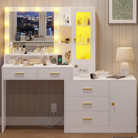 Hauoms Vanity White / Iron / Modern LED Makeup Vanity White