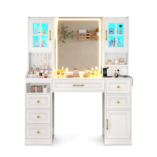 HAUOMS Vanity White Makeup Vanity Table White