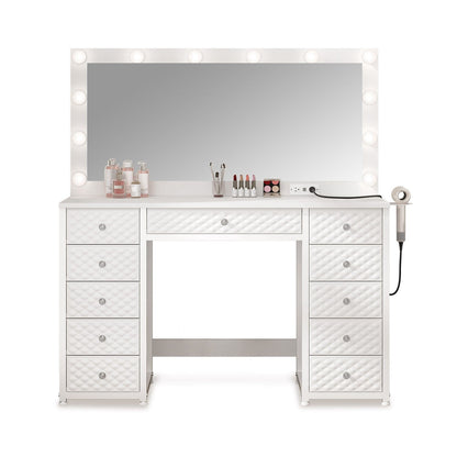 HAUOMS Vanity White Makeup Vanity with Lights and Mirror White