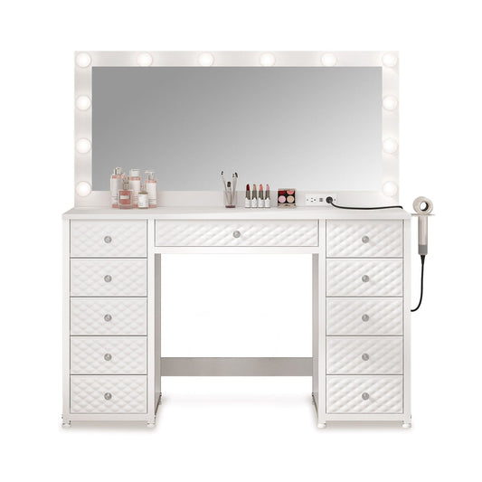 HAUOMS Vanity White Makeup Vanity with Lights and Mirror White