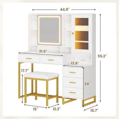 HAUOMS Vanity White Makeup Vanity with Upholstered Stool White & Gold