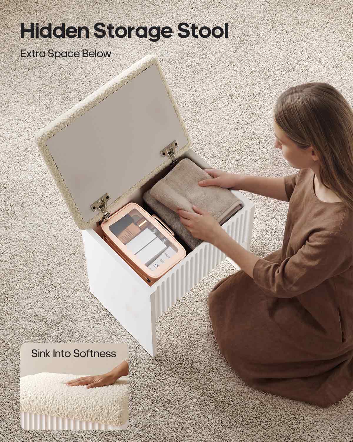 HAUOMS Vanity White Small Vanity Desk with Mirror and Lights White