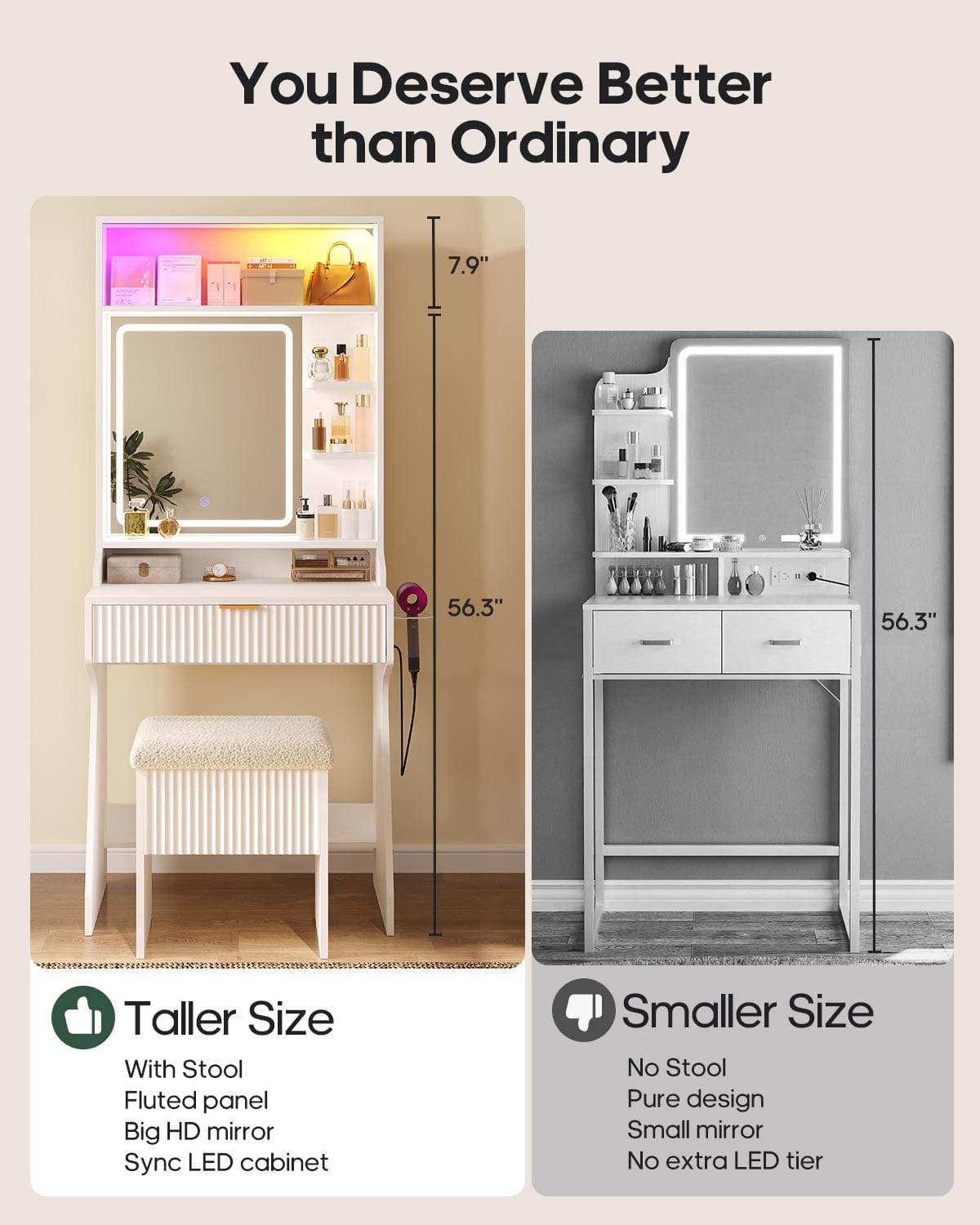 HAUOMS Vanity White Small Vanity Desk with Mirror and Lights White