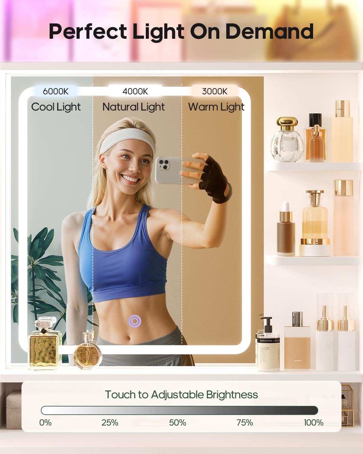 HAUOMS Vanity White Small Vanity Desk with Mirror and Lights White