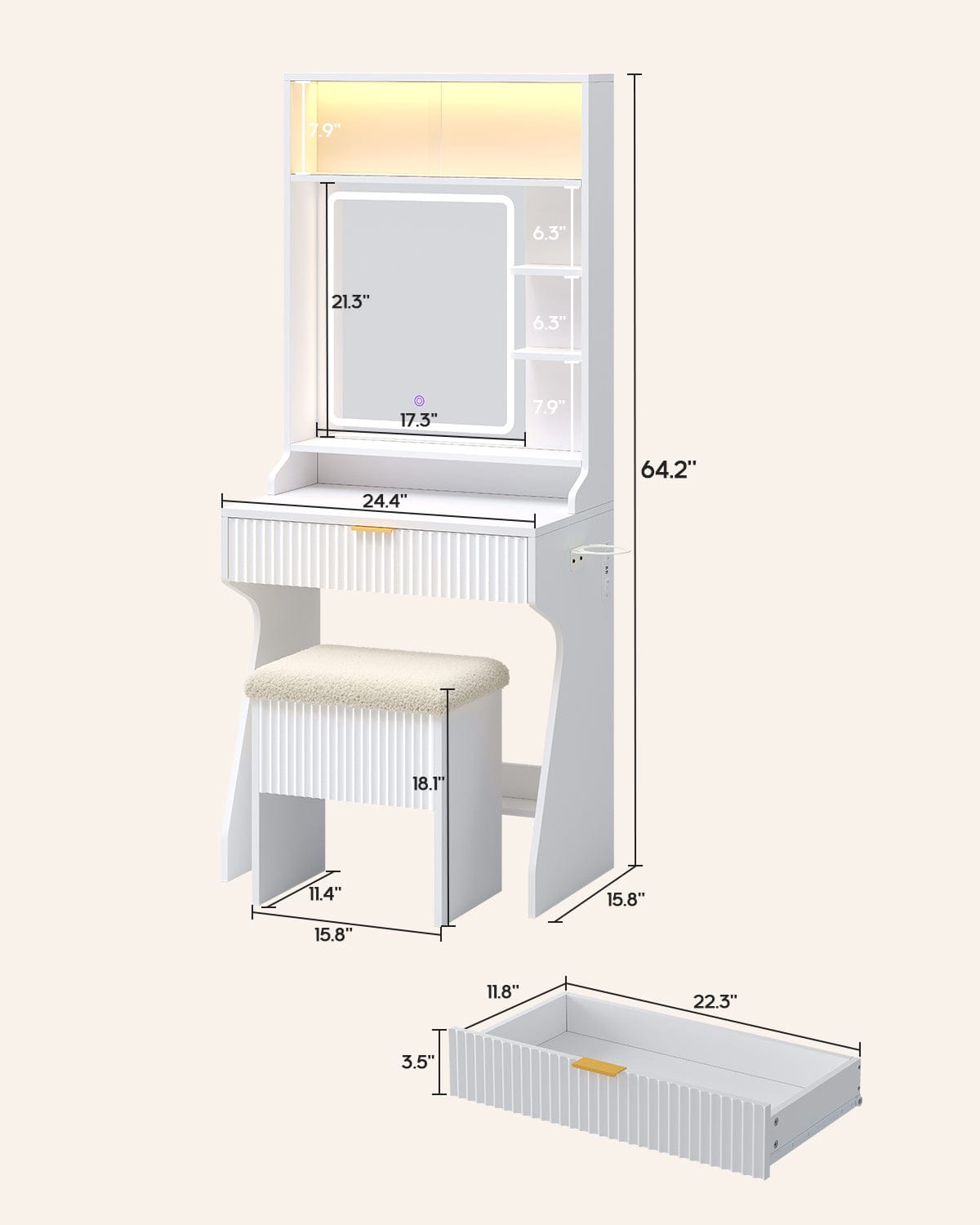 HAUOMS Vanity White Small Vanity Desk with Mirror and Lights White