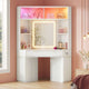 HAUOMS White HAUOMS 67" Corner Vanity Desk with 6-Tier Huge Storage Large Makeup Vanity with LED Mirror and Power Hub
